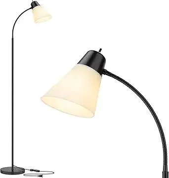 Floor Lamp for Living Room, Adjustable Gooseneck Standing Lamp with White Plastic Shade, Black Reading Floor Lamps for Dorm, Bulb not Included