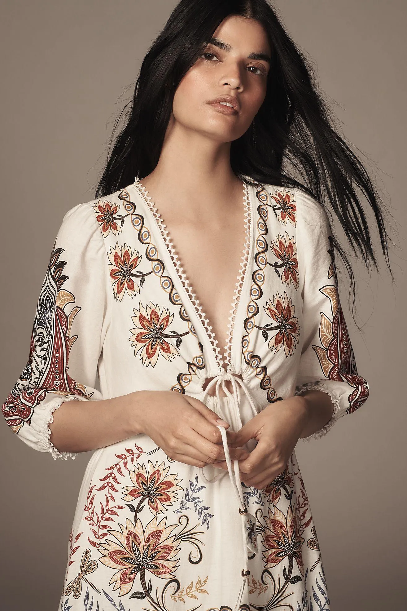 Farm Rio V-Neck Linen Blend Maxi Dress