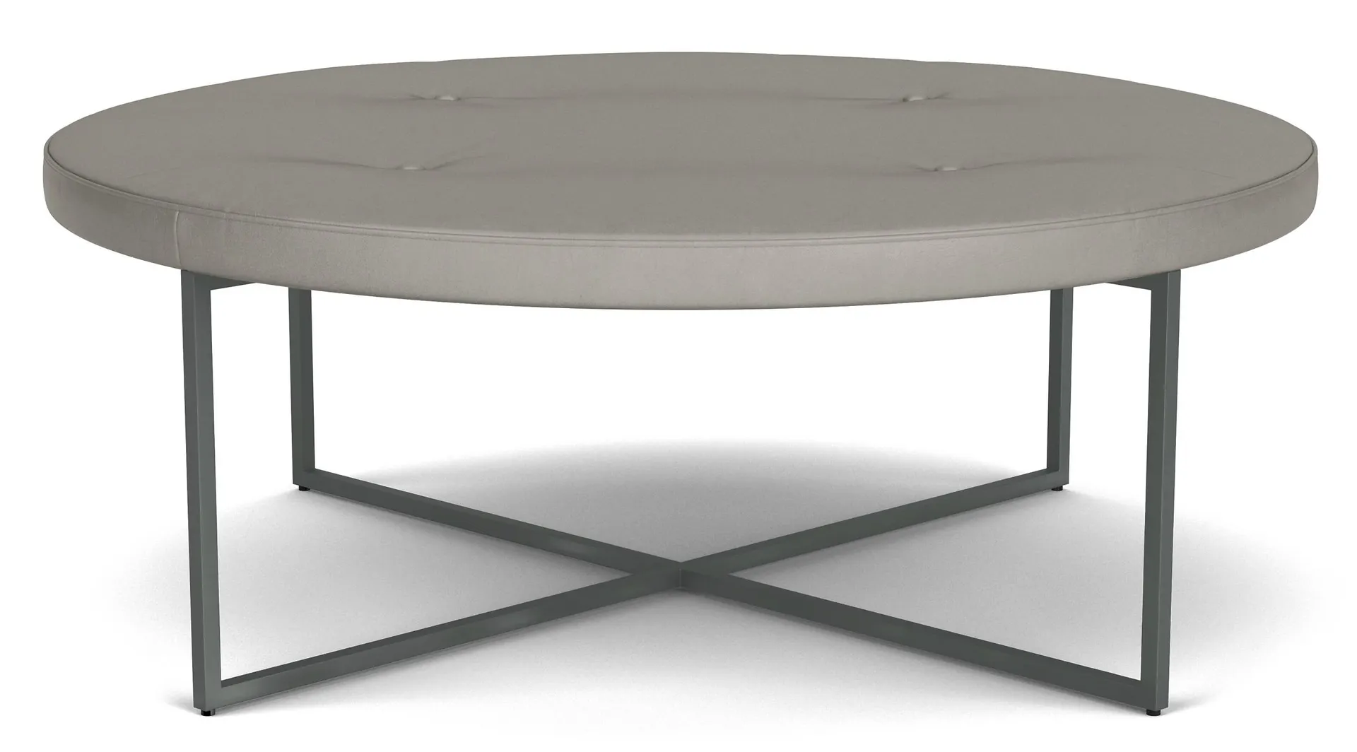 Sidney 42 diam 16h Round Ottoman in Vento Grey Leather w/Graphite Base