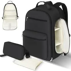 Diaper Bag Backpack with Changing Pad & Waist Bag, Large Diaper Bag Expandable for 2 Kids/Twins, Scientific Partition | Portable Side Access, Lightweight Travel Diaper Backpack for Mom Dad