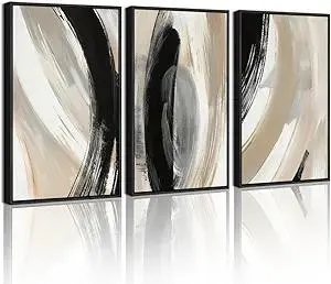 KUVIOKE Modern Abstract Framed Wall Art Black Neutral Minimalist Ink and Wash Graffiti Pastel Wall Decor for Bedroom Living Room 11x14in (Black Framed)