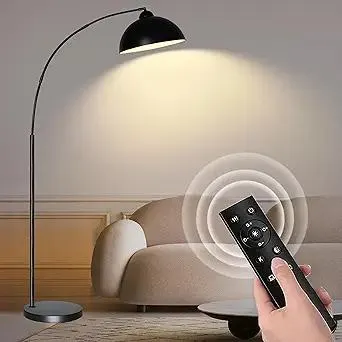 Arc Floor Lamps for Living Room, Modern Tall Standing Lamp Remote Control,Stepless Dimmable Black Floor Lamp with Hanging Metal Shade, Over Couch Arched Reading Light for Bedroom, Office (Black)
