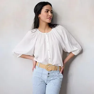 Women's LC Lauren Conrad Raglan Sleeve Button Front Top