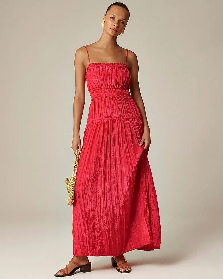 Crinkled ruffle-trim dress