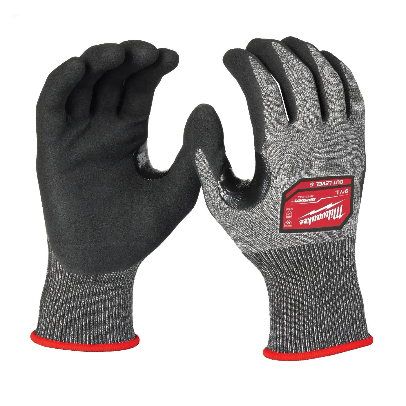 48-73-7153 Dipped Gloves, XL, 10.1 in L, Reinforced Thumb, Elastic Knit Cuff, Nitrile Coating, Polyethylene