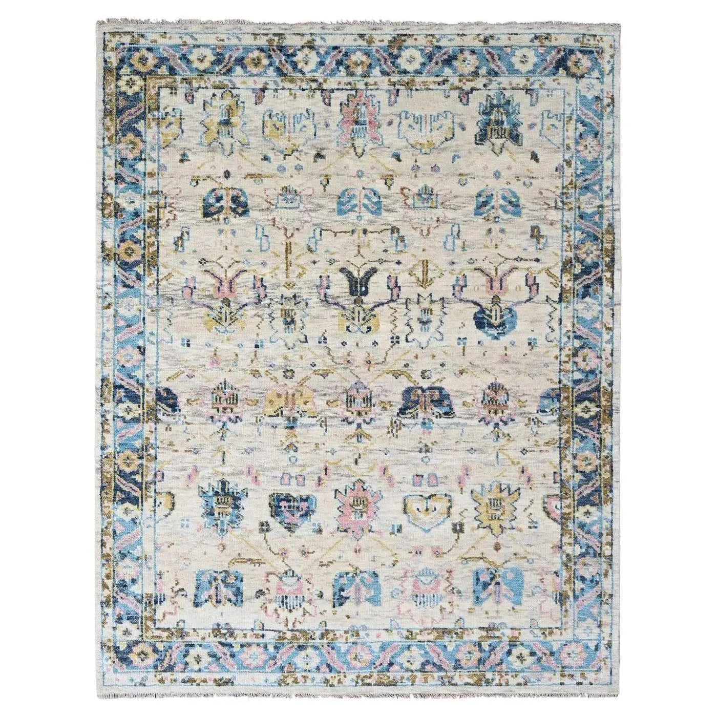 7'10"x9'10" Ivory Hand Knotted Wool Natural Dyes Mahal Design Oriental Rug