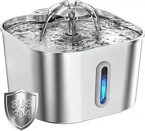 Cat Water Fountain Stainless Steel, 74oz/2.2L Automatic Pet Drinking Fountain with Filter, Indoor Water Dispenser for Cats, Kittens, Small Dogs and Pets, Quiet Circulating Pet Fountain