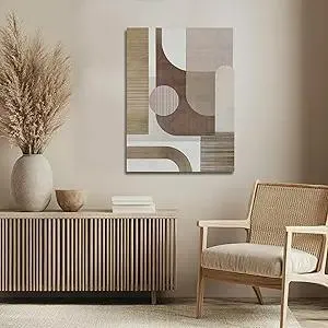 ZENPEE Neutral Beige/Taupe Geometric Wall Art, Minimalist Abstract Canvas Print, Framed & Ready to Hang, Modern Decor for Living Room and Bedroom, 32 x 24 Inches