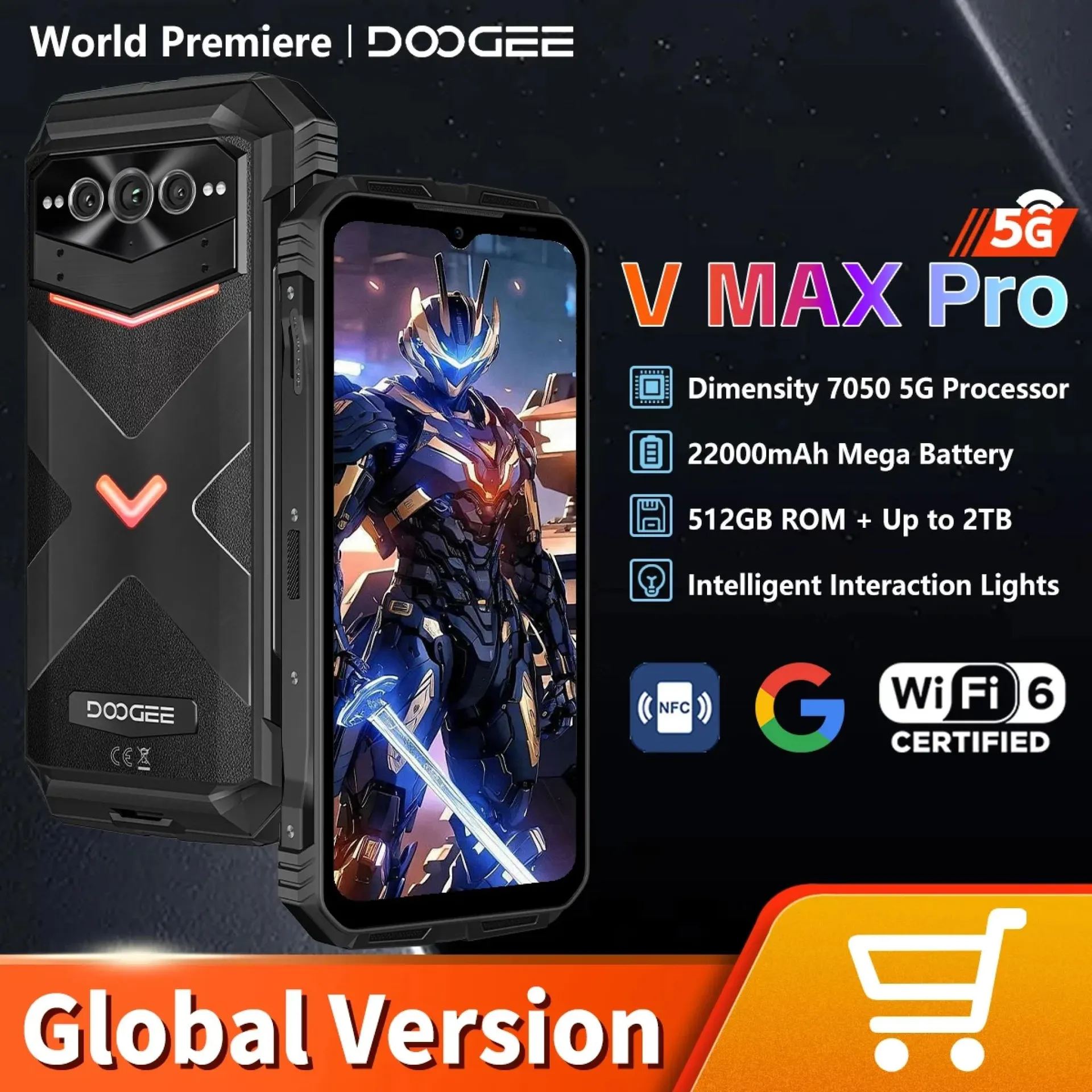 [Estreno mundial] Smartphone resistente DOOGEE V MAX PRO 5G Dimensión 7050 12 GB + 512 GB 6.58