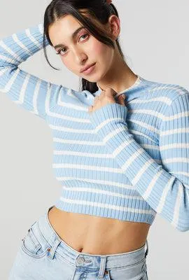 Striped Mock Neck Cropped Sweater