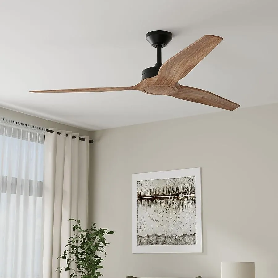 Harbor Breeze Baylon 60-in Matte Black with Walnut Blades Covered Outdoor Ceiling Fan Without Light and Remote Included 3 -Blade