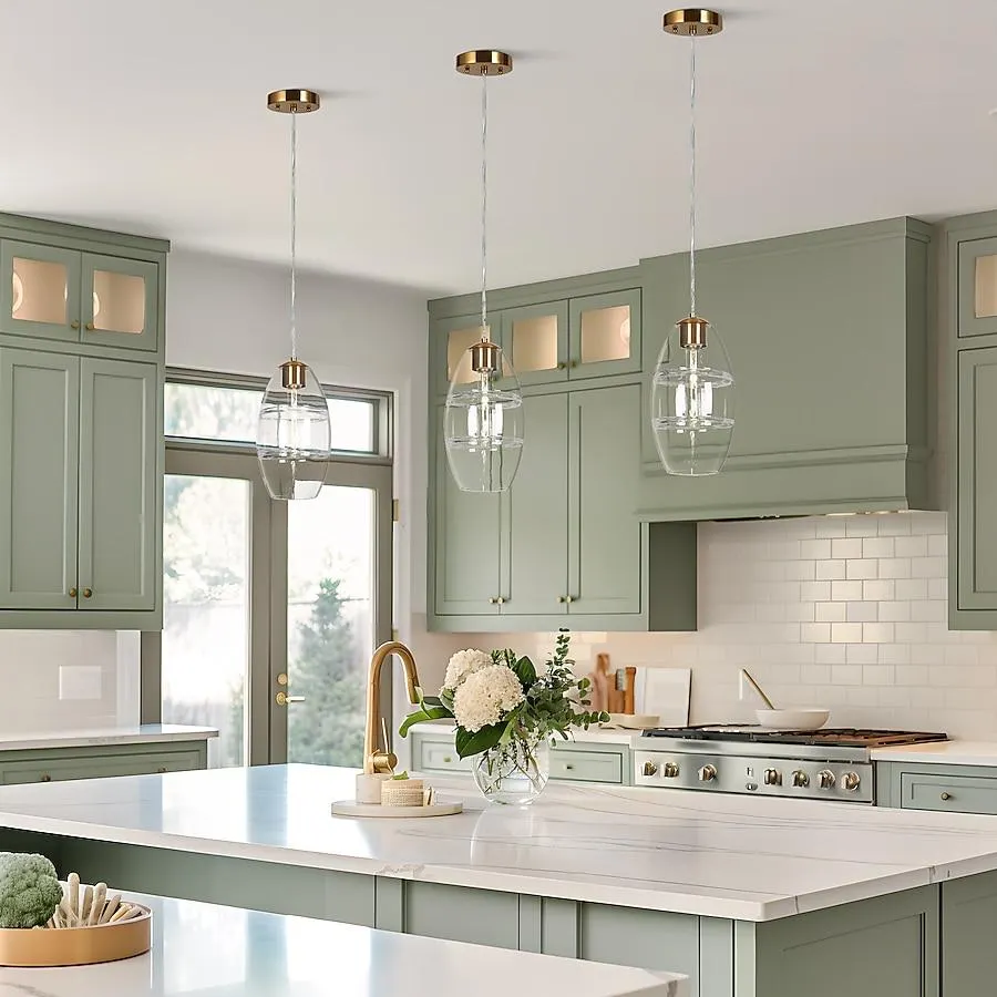 LNC Celery 1 -Light Polished Gold and Clear Glass Modern/contemporary Clear glass Drum Mini Hanging Pendant light