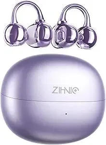 ZIHNIC S26 S26 Wireless Clip on Earbuds, Open Ear Wireless Bluetooth 5.4 Headphones with Mic, IPX5 Waterproof, 35Hr Play time, Light Weight -Purple