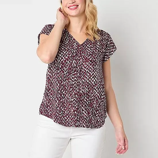 Liz Claiborne Womens V Neck Short Sleeve Blouse