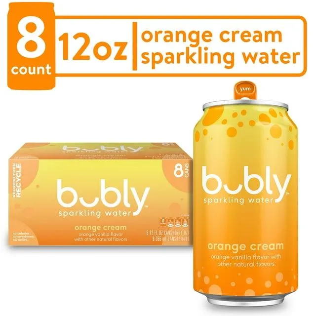 bubly Orange Creamsicle Sparkling Water, 12 fl oz, 8 Pack Cans
