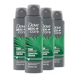 Dove Men+Care Dry Spray Antiperspirant Cedarwood + Tonka 4 Count 72H Protection with a Plant-Based Moisturizer 3.8 oz