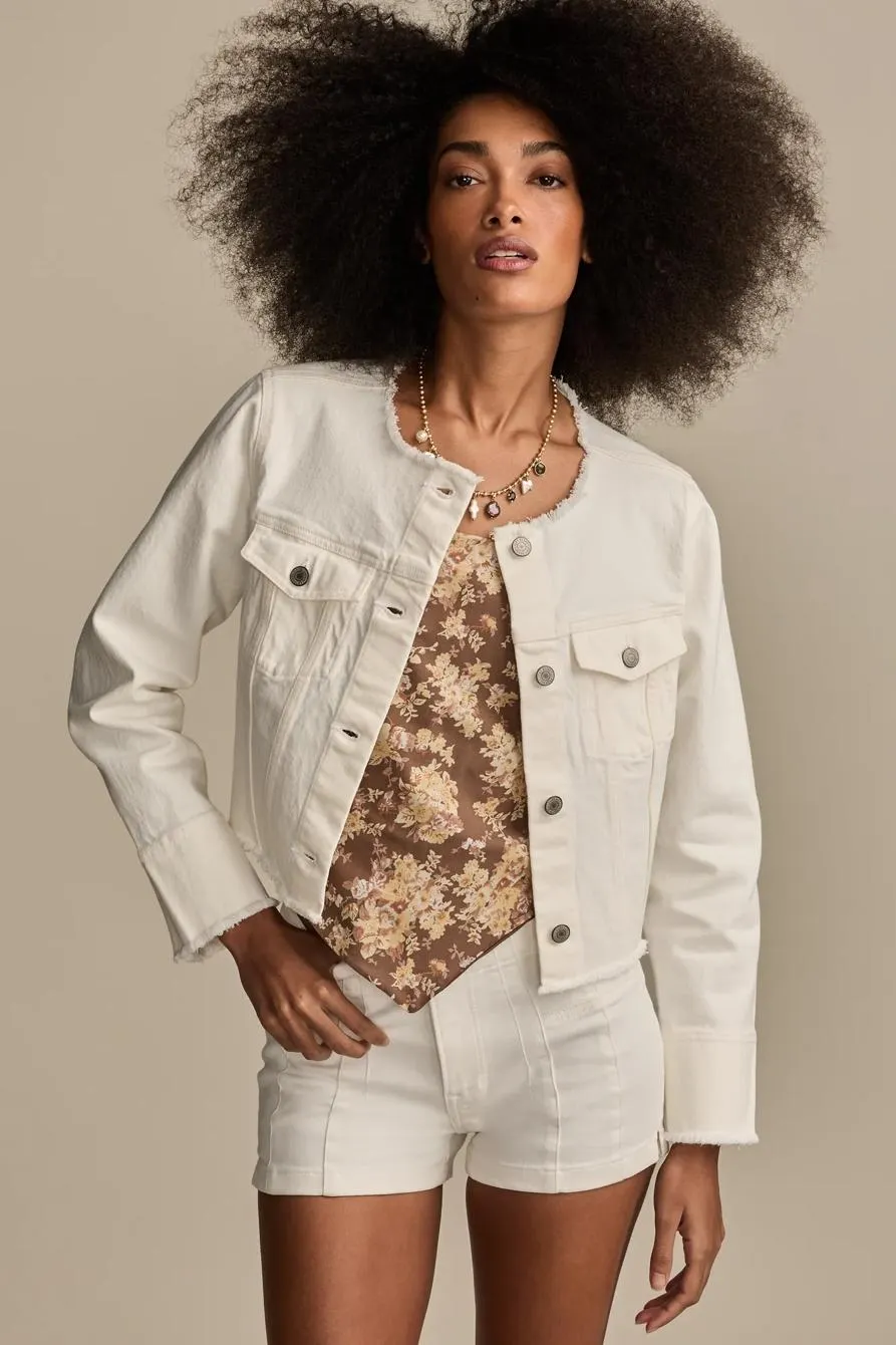 collarless cropped trucker jacket
