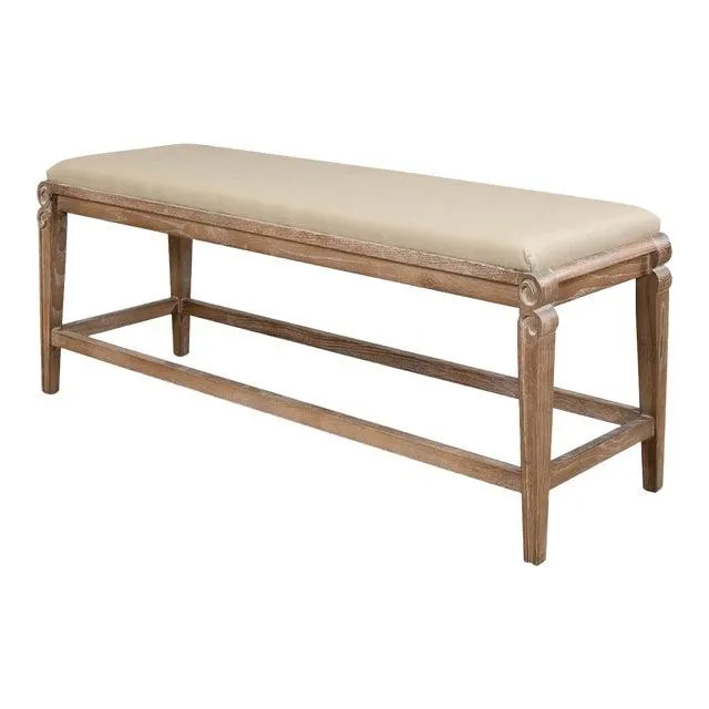 Modern Whitewash and Linen Upholstered Bench