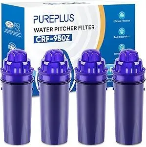 PUREPLUS CRF950Z Pitcher Water Filter Replacement for Pur PPF900Z, PPF951K, PPT700W, CR-1100C, DS-1800Z, CR-6000C, PPT711W, PPT711, PPT710W, PPT111W, PPT111R and All PUR Pitchers and Dispensers, 4PACK