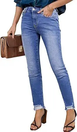 SHEWIN Skinny Jeans for Women High Waisted Raw Hem Stretchy Trendy Slimming Denim Pants