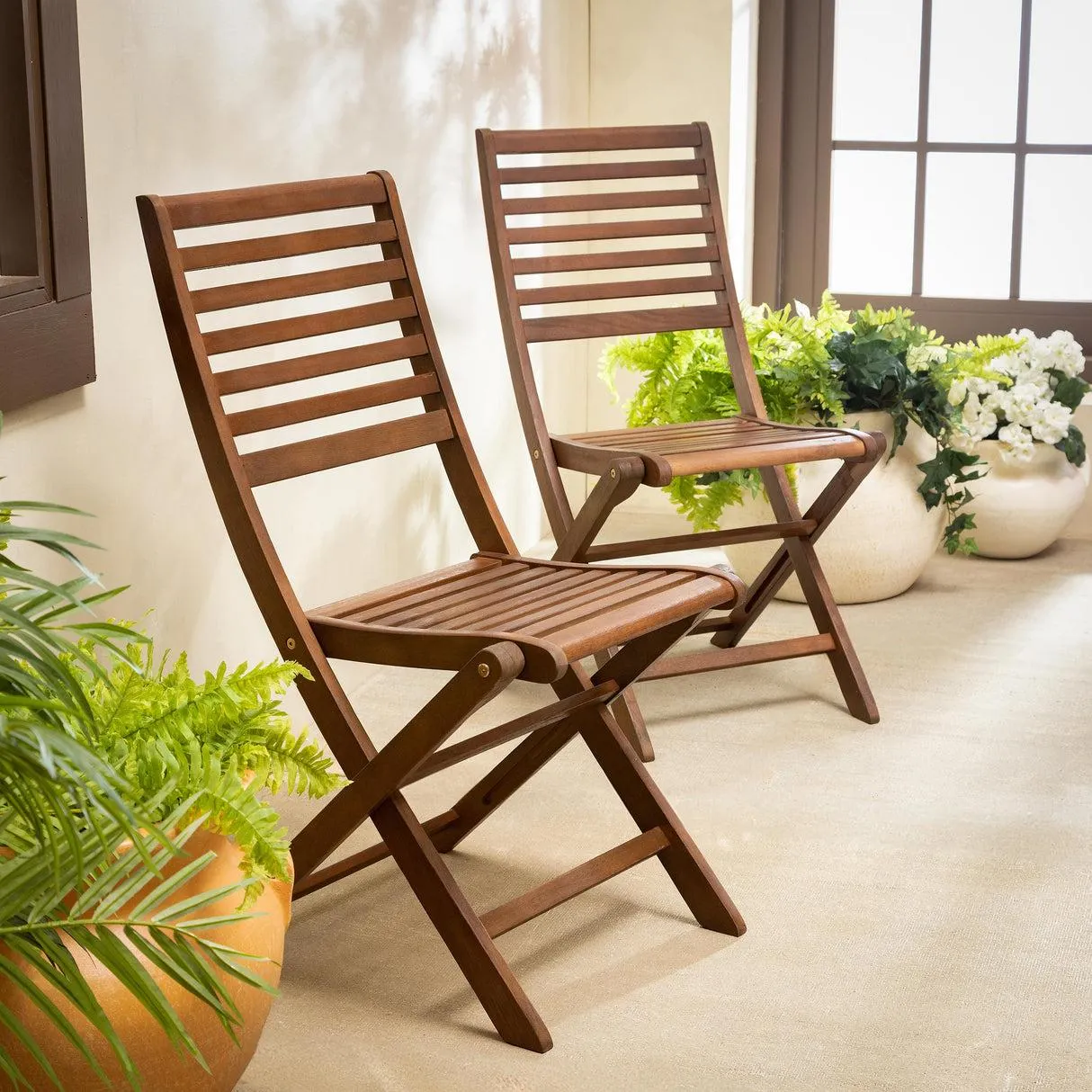 Eucalyptus Folding Bistro Chairs, Set of 2