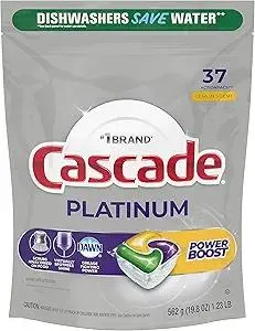 Cascade Platinum Power Boost Dishwasher Pods, Dishwasher Detergent, Dishwasher Soap, Dish Tabs, Dishwashing Tablets, Dish Detergent, Lemon, Actionpacs, 37 Count