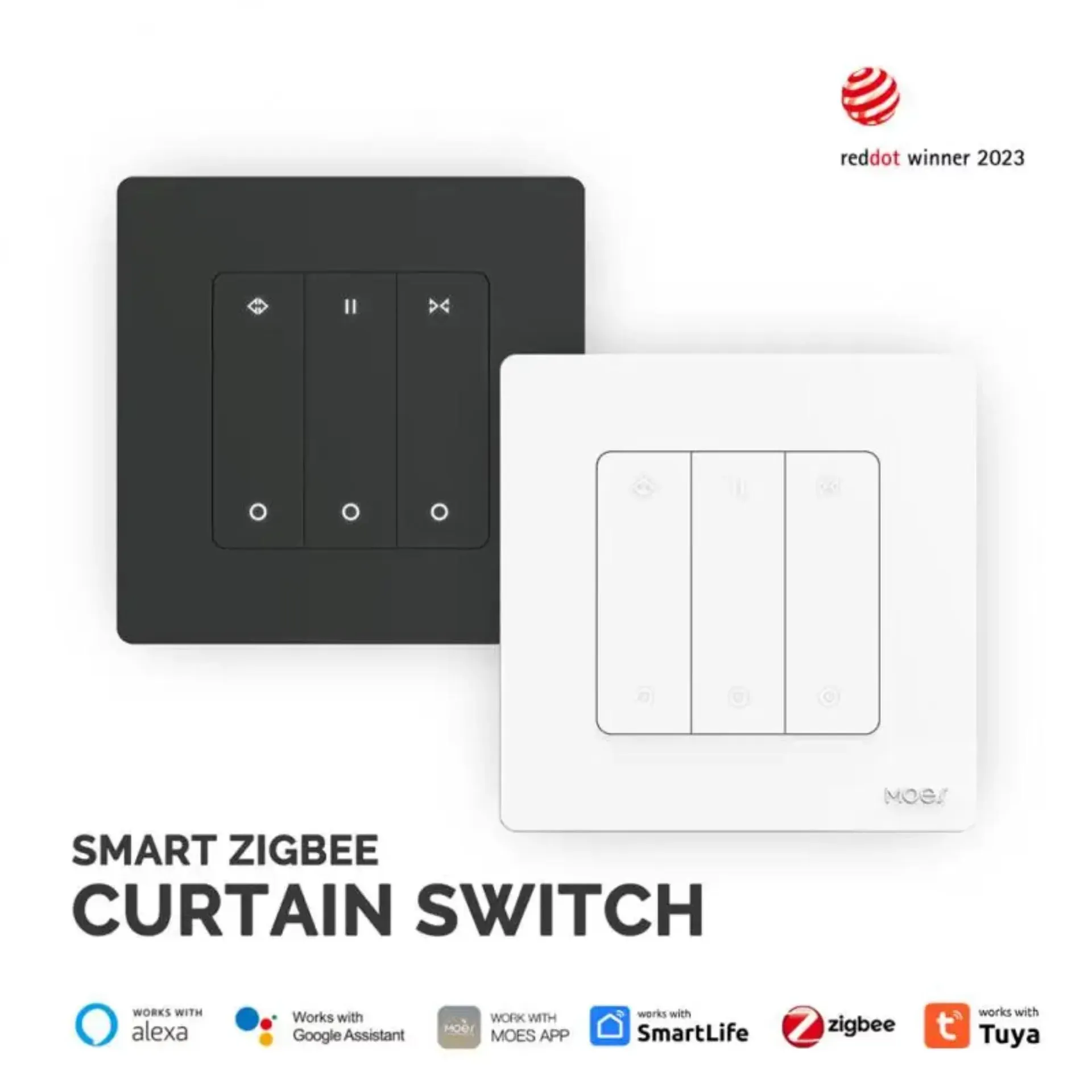 1 interruptor inteligente MOES ZigBee 3.0 con botón pulsador, interruptor de escena sin necesidad de cable neutro, compatible con Tuya Smart Life y Alexa.