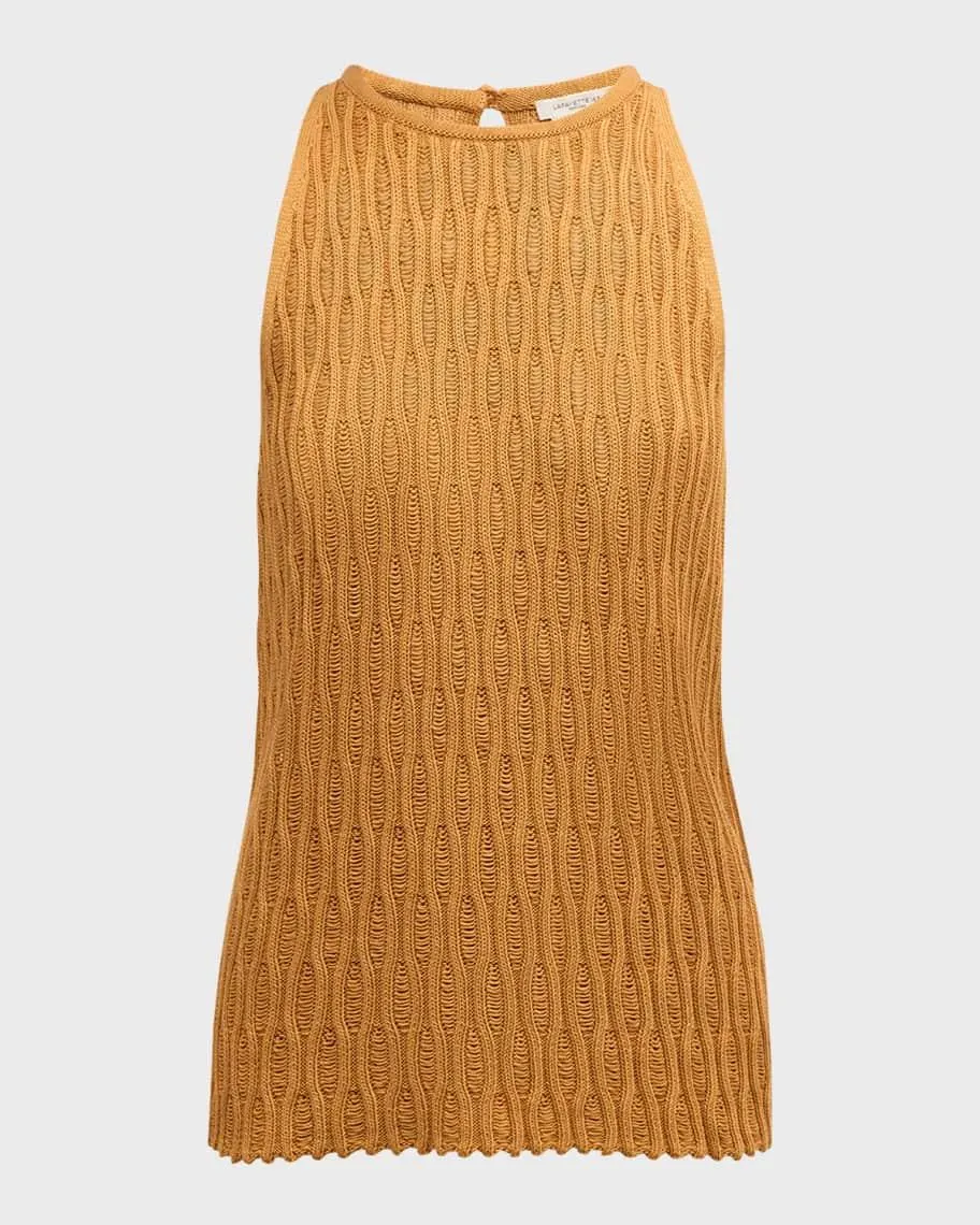 Honeycomb-Knit Halter Cotton-Silk Tank