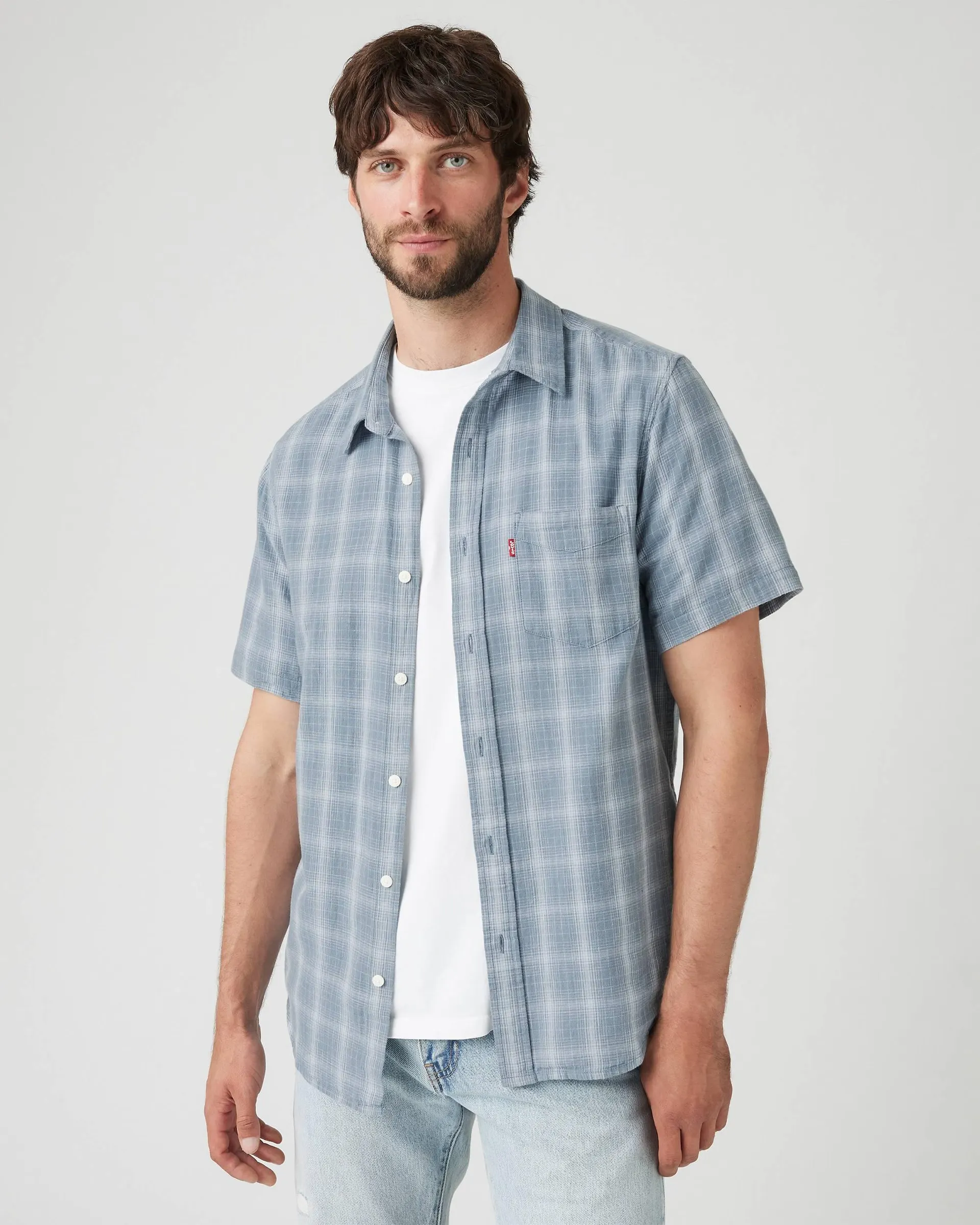 Short Sleeve Sunset Cotton Linen One Pocket Shirt
