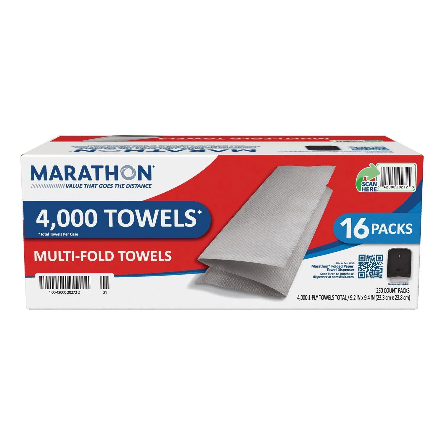 Marathon Multifold 1-Ply White Paper Towels 16 pks., 250 towels/pk