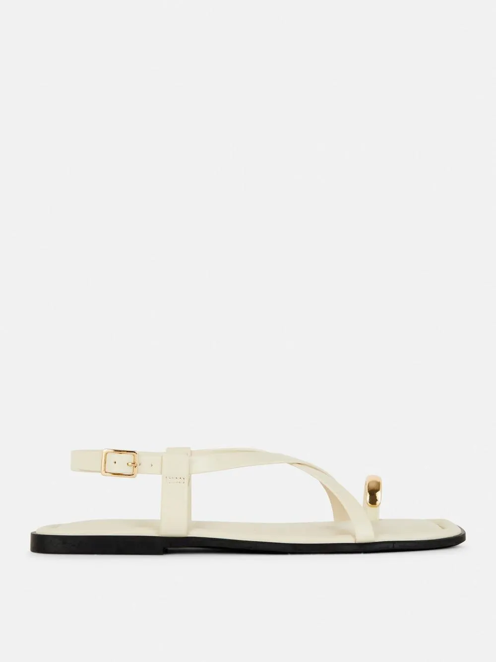 Faux Leather Strappy Toe Loop Sandals