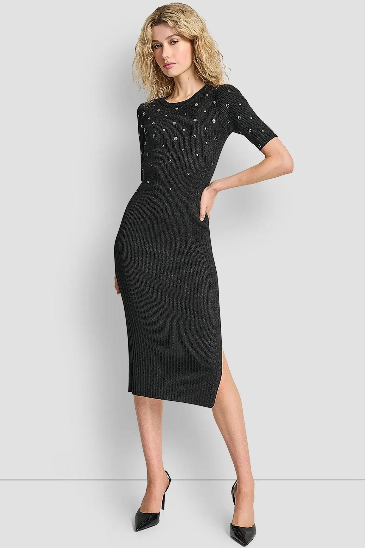 ALL OVER STUDDED SWEATSHIRT DRESS