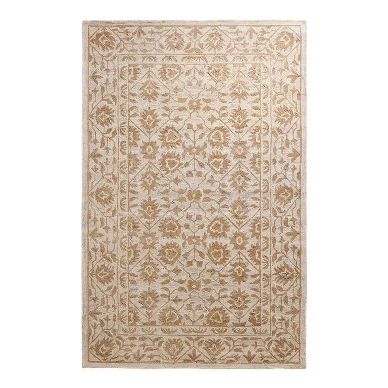 Eliza Brown Floral Traditional Style Tufted Wool Area Rug