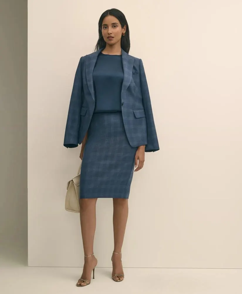 Wool-Silk Blend Plaid Pencil Skirt