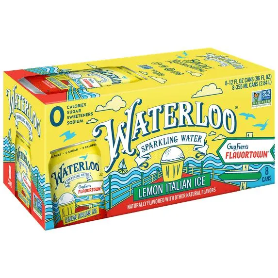 Waterloo Sparkling Water, Lemon Italian Ice, 12 fl oz, 8 pack cans