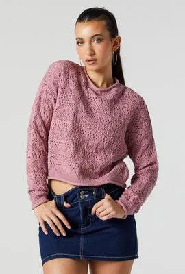 Coloured Crochet Knit Cropped Sweater