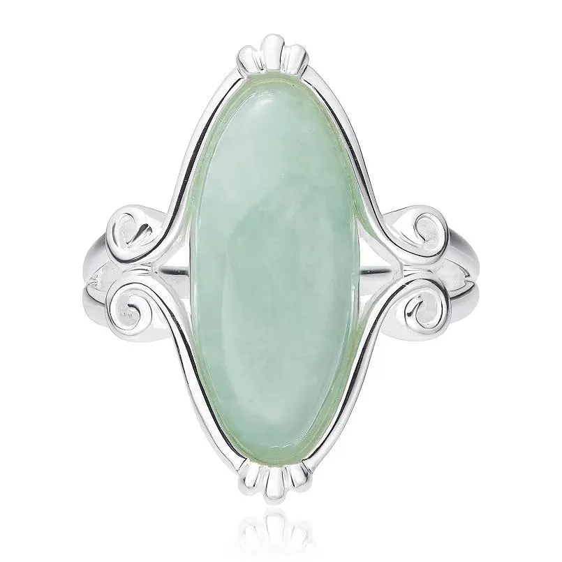 Dynasty Jade Sterling Silver Jade Marquise Swirl Ring