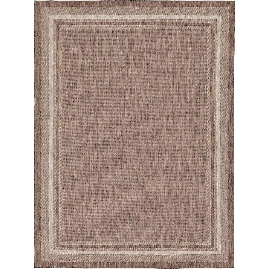 Unique Loom Soft Border Outdoor 9 x 12 (ft) Loomed Polypropylene Brown/Beige Rectangular Indoor/Outdoor Border Area rug