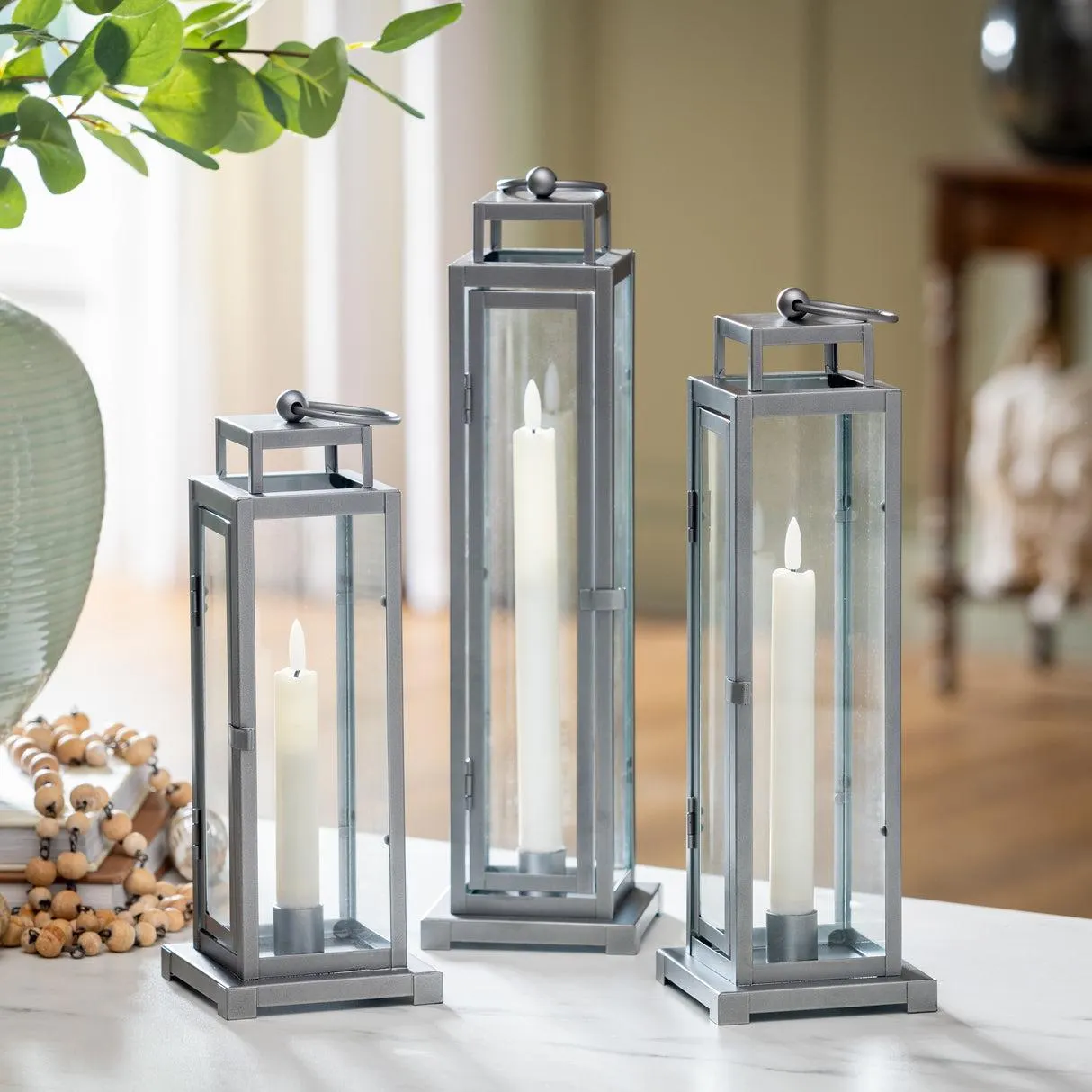 Tower Lantern LED Tapered Set of 3 with Gray Finish