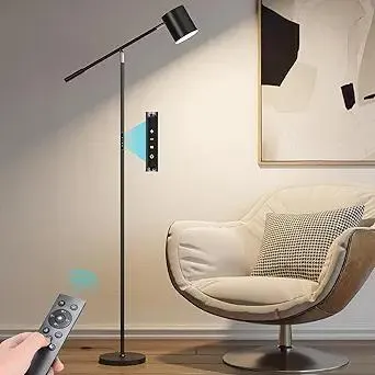 Floor Lamps for Living Room, Modern Stepless Dimmable Standing Lamp with Remote & Touch Control, Adjustable Swing Arms 73" Tall Black Floor Lamp for Reading Sewing Craft