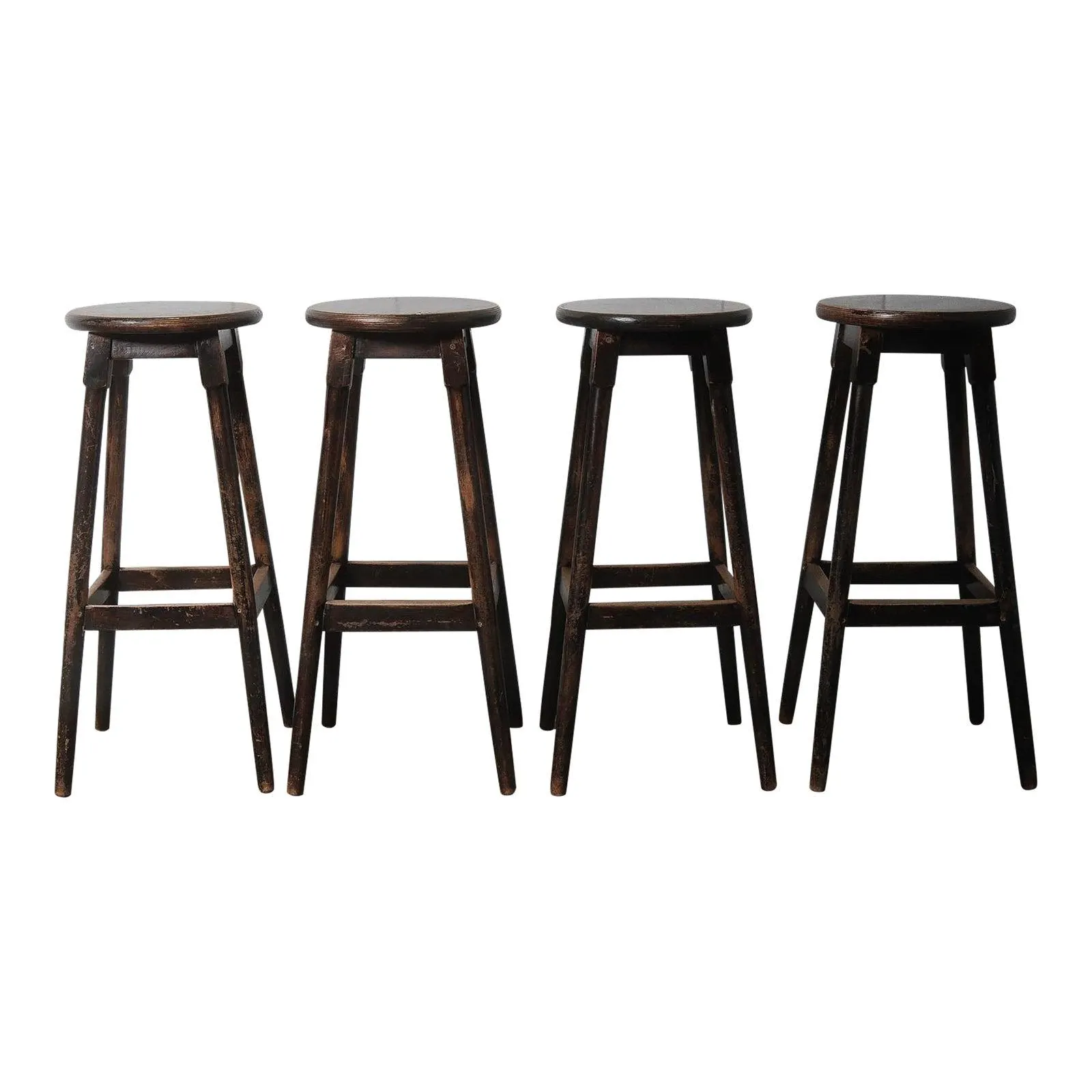 Mid 20th Century Set of 4 Vintage Wooden Bar Stools