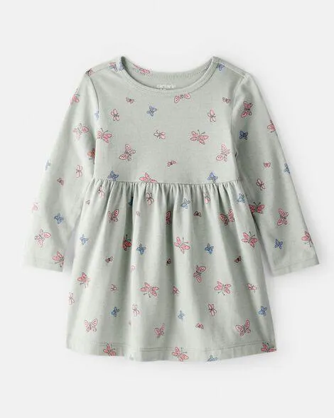 Baby Girl Butterfly Long-Sleeve Knit Dress - Green