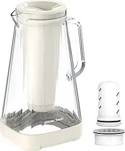 GLACIER FRESH 10 Cup Purela Glass Water Pitcher with 1 Ultrafiltration Membrane and Activated Carbon Filter, Reduces 99% Chlorine, PFOA&PFOS, Coliforms, White