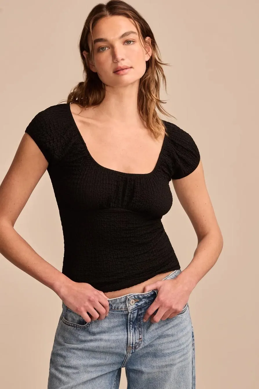 textured scoop neck top