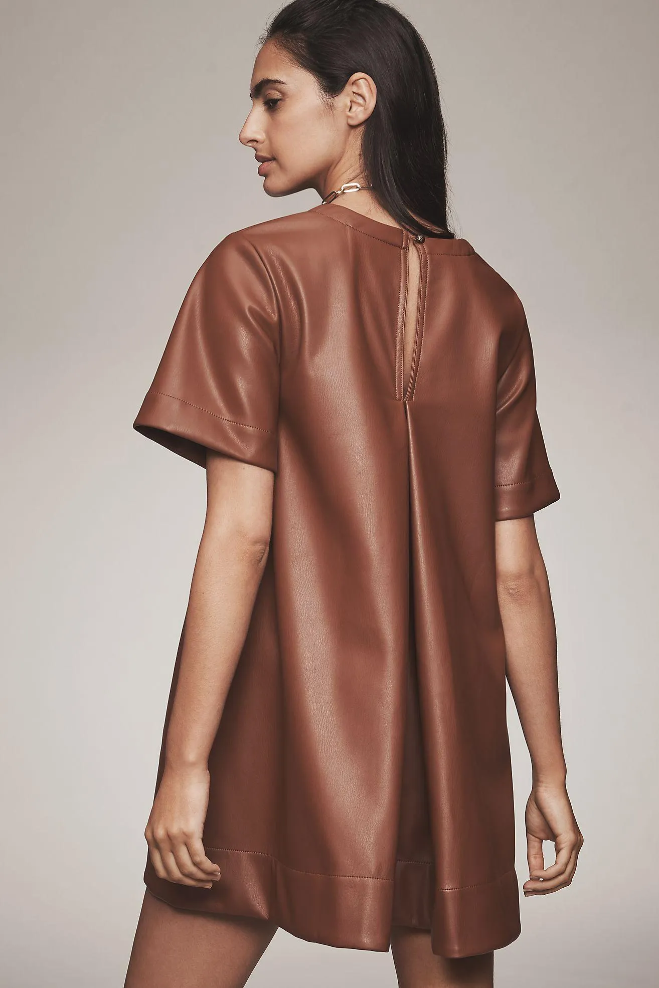 The Emmy Faux-Leather Short-Sleeve Mini Dress by Maeve