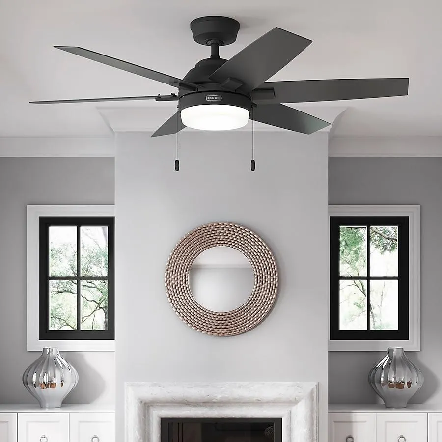 Hunter Toledo Easy Install 52-in Matte Black with Matte Black Blades Ceiling Fan With Light ( 6 -Blade )