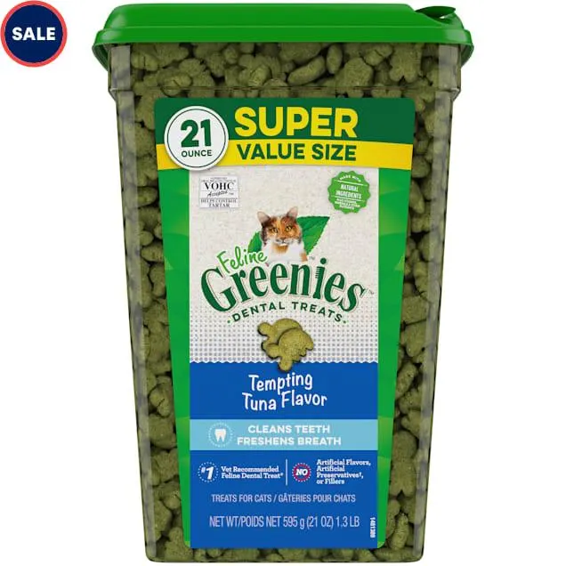Feline Greenies Natural Tempting Tuna Flavor Adult Dental Cat Treats, 21 oz.