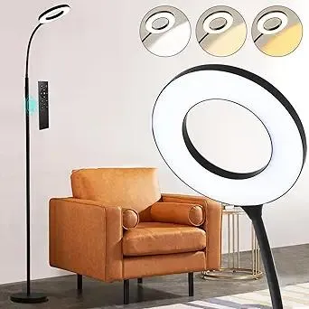 LED Floor Lamp, 12W/1000LM Reading Light, 3 Color Temperatures Bright Floor Lamp, Adjustable Gooseneck Standing Lamp with Remote & Touch Control for Living Room, Bedroom, Office(Black)