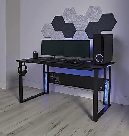 RS Gaming™ Mergence 60"W RGB Gaming Computer Desk With 10 Acoustic Panels, Black