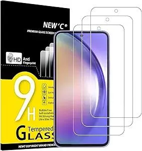 NEW'C 3 Pack Designed for Samsung Galaxy A54 5G, Screen Protector Tempered Glass, 9H Hardness, HD Screen Protector, 0.33 mm Ultra Clear, Ultra Resistant